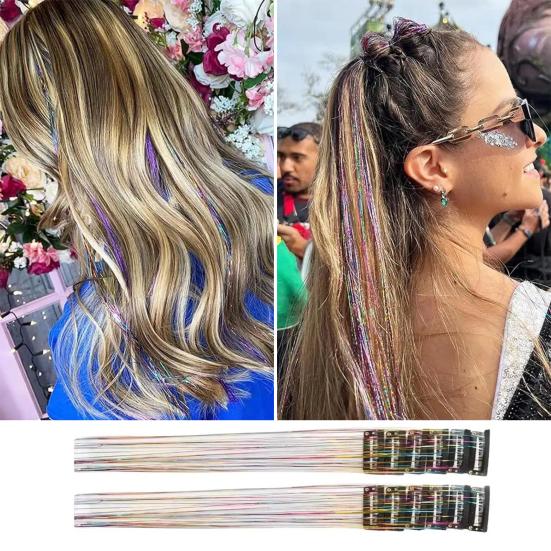 12Pcs Wig Clip-in Metallic Extensions Deep Purple Glitter Lightweight 20 Inch Long Wig Easy Attach Hair Extensions