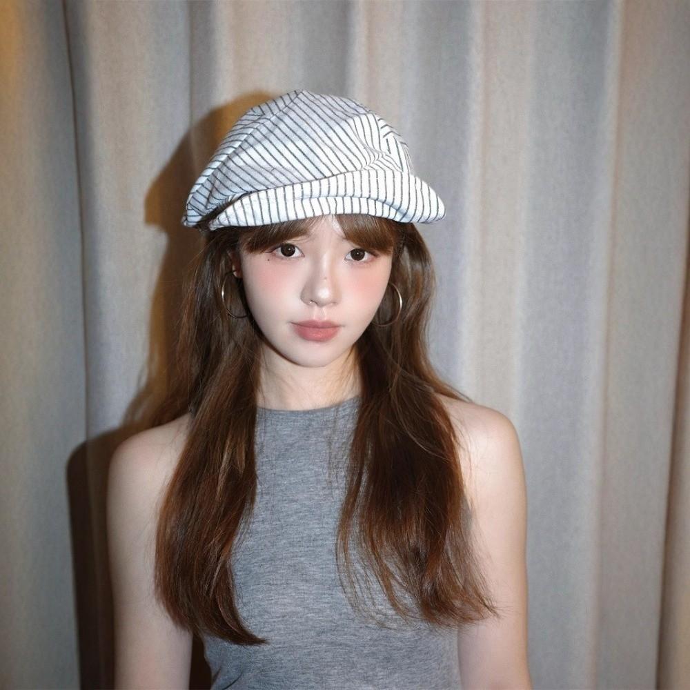 New Breathable Striped Berets Short Brim Adjustable Octagonal Hat Newsboy Cap Japanese Style