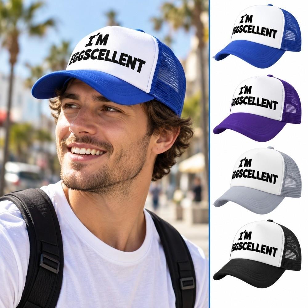 Adjustable Mesh Baseball Cap Foam Mesh Dad Hat Casual I'M EGGSCELLENT Trucker Cap For Men Women