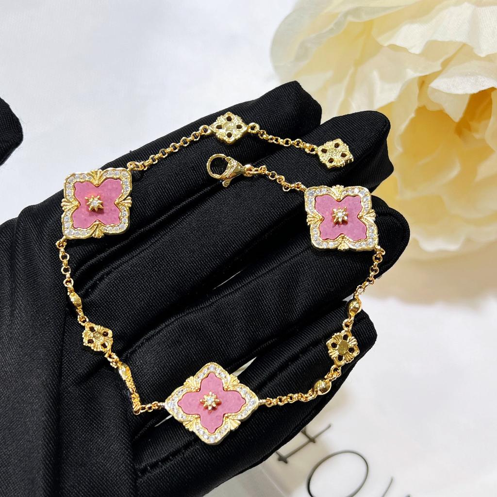 Винтажный комплект розовых роз Court Bratti, браслет из четырехлистного клевера, ожерелье из камня Tianhe, кольцо, серьги-гвоздики