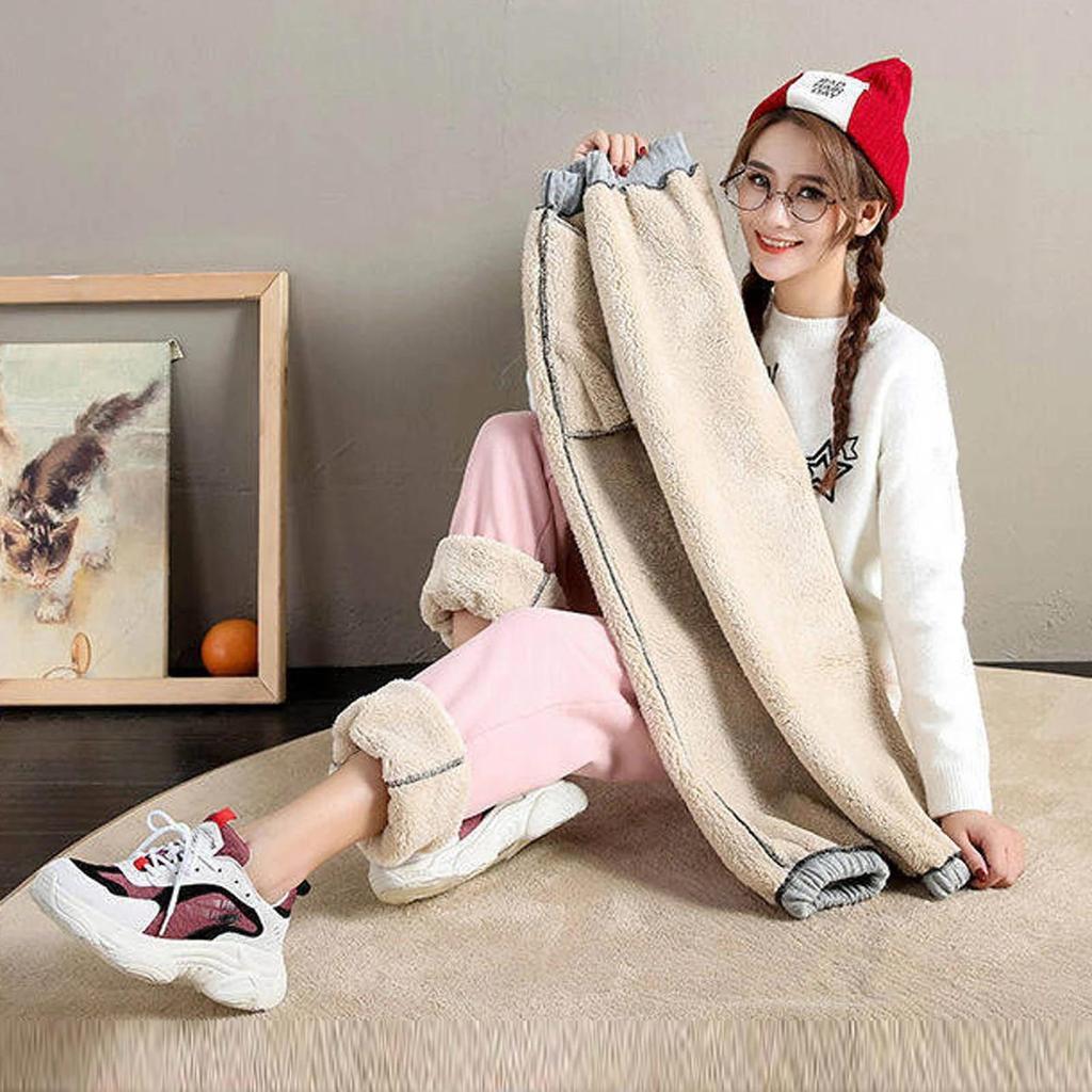 2025 Модные женские зимние теплые длинные брюки из флиса, плотные леггинсы, однотонные, больших размеров, эластичные, на шнуровке, повседневные спортивные брюки, шаровары, повседневные брюки