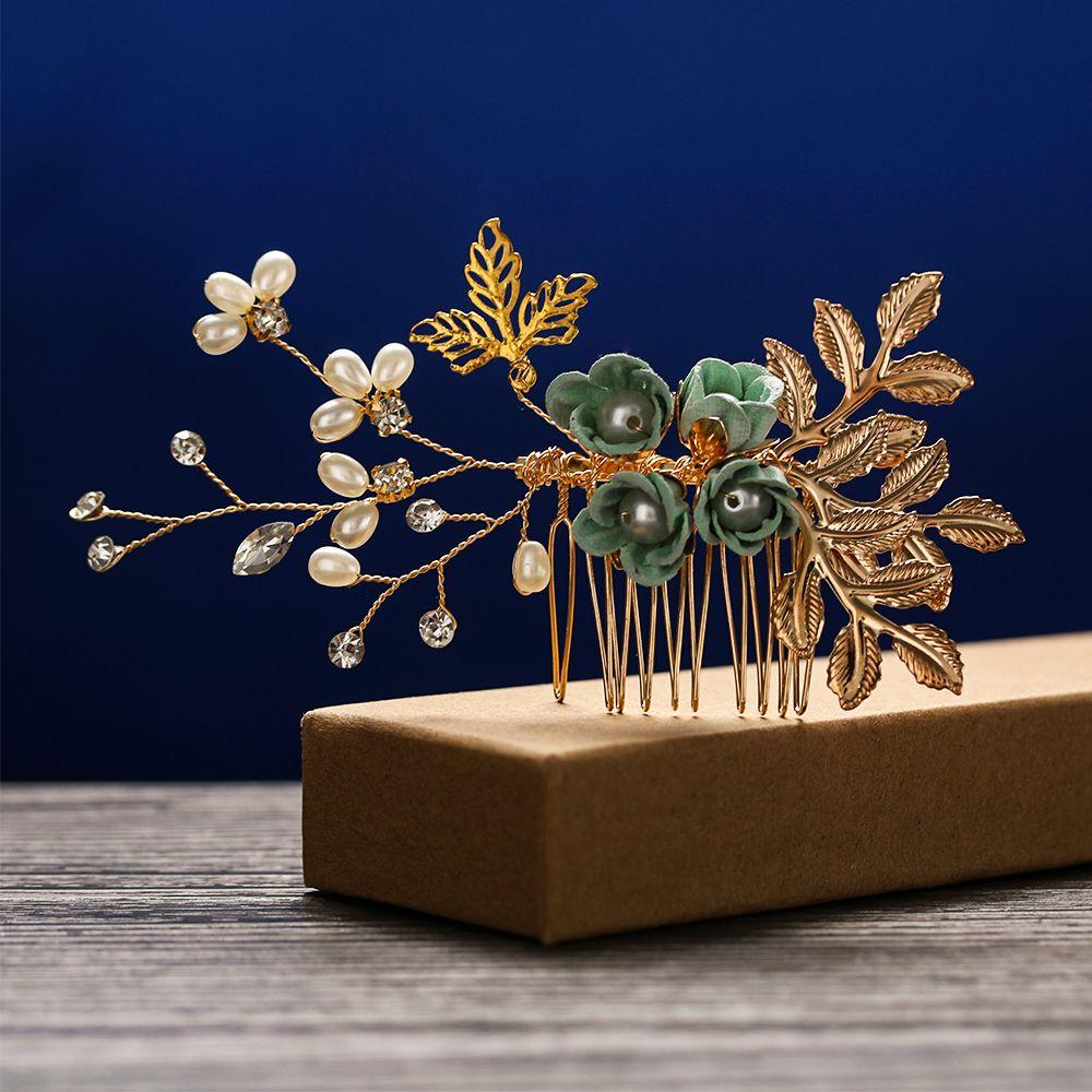 Beautiful Crystal Crown Bride Hair Jewelry Leaves Tiara Bridal Clips Hair Combs Flower Hair Pin