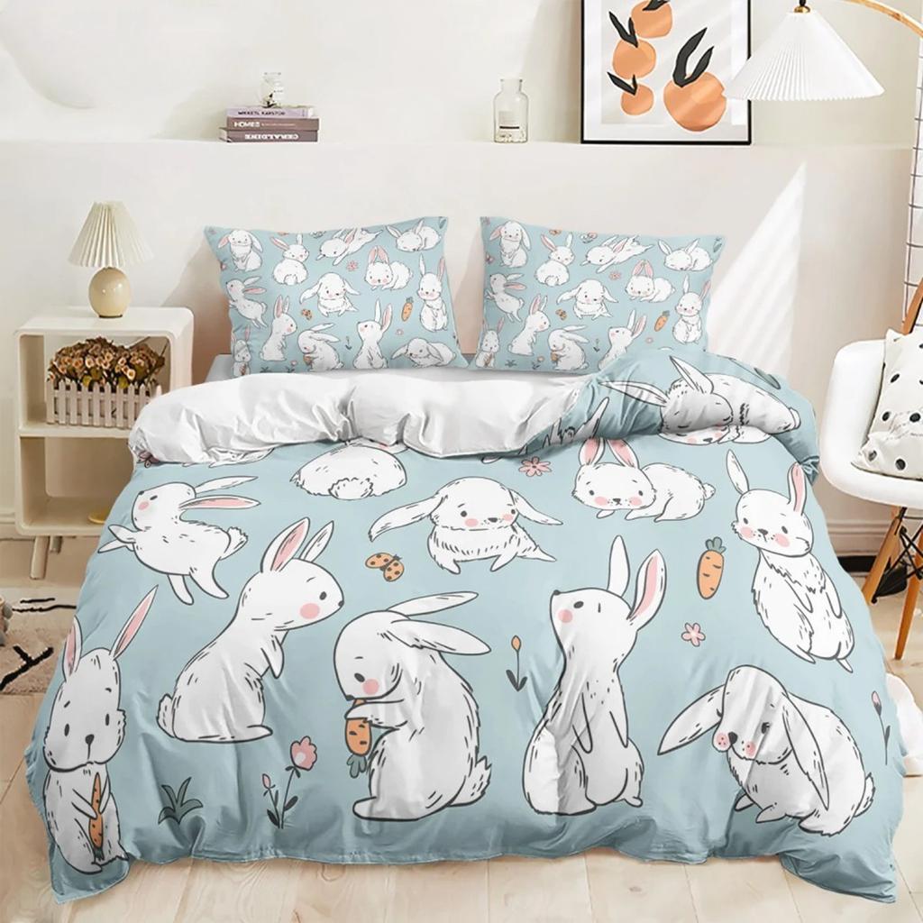 Cartoon Rabbit Bedding Sets Easter Bunny Bed Cover Comforter Duvet Cover Pillow Case 2-3 Pieces Sets Bedroom Decoration
