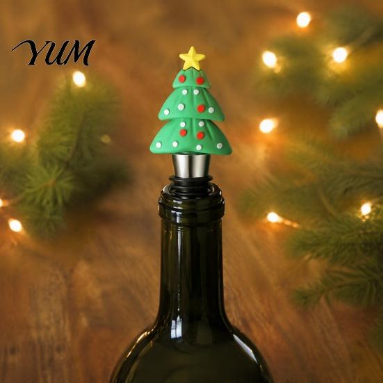 Wine Preservation Tools Christmas Bottle Stopper, Stainless Steel Reusable Cork, Decorative PVC Cartoon Snowman Corks Toppers Design, Airtight Sealing