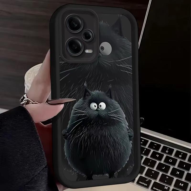 Забавный черный плюшевый кот, милый чехол для телефона для Redmi Note 13 12 Pro Plus 5G 13 12 Pro 4G 5G 11 10 Pro 12S 5G 11S 10S Redmi 13C 12 5G