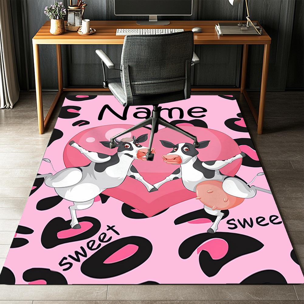 Custom Name Cow Printed Carpet,Rug for Office Chair Living Room Bedroom Kitchen Room Decor Gifts.