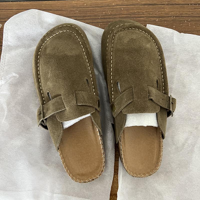 Модные женские тапочки с закрытым носком 2024 года из коровьей замши, сандалии-сабо для женщин, сандалии ручной работы в стиле ретро для сада, сандалии-сабо, сандалии-сабо