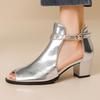 Luxury Women's Sandals Summer Shoes 2025 New Fashion Block Heels Gladiator Gold Silver Party Wedding Shoes Ladies Large Size 45