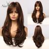 Black Brown Golden Highlight Wig Long Wavy Womens Synthetic Wig with Bangs Heat Resistant Cosplay Hair for Women Afro