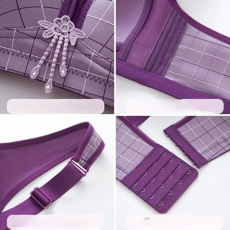 Wire Free Plaid Thin B C 3/4 Cup Women Large Size Bra Adjustable Lace Transparent Gather Push Up Wireless Bras Sexy Lingerie