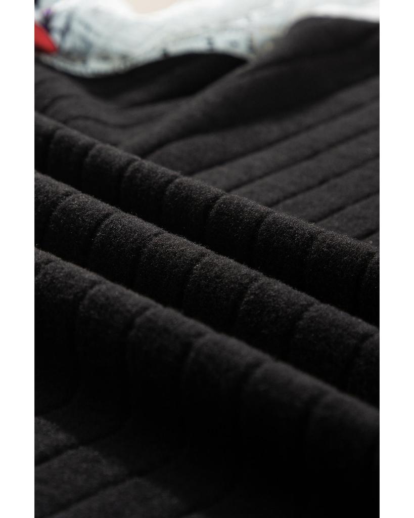 Azura Exchange Черная блузка с длинными рукавами в рубчик с цветочным принтом и лоскутным узором