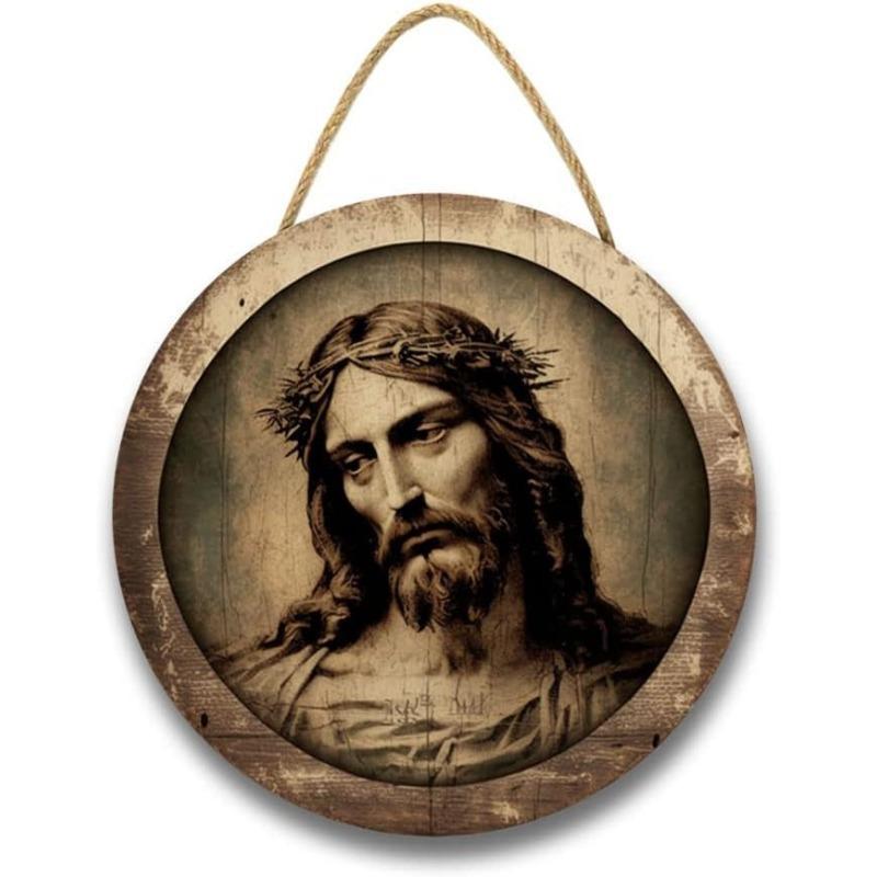 Религиозный настенный декор Иисус Христос Художественная работа Деревянная картина Настенные художественные картины Деревенский настенный декор Деревянный домашний знак Настенный декор Плакат с веревкой для Livin