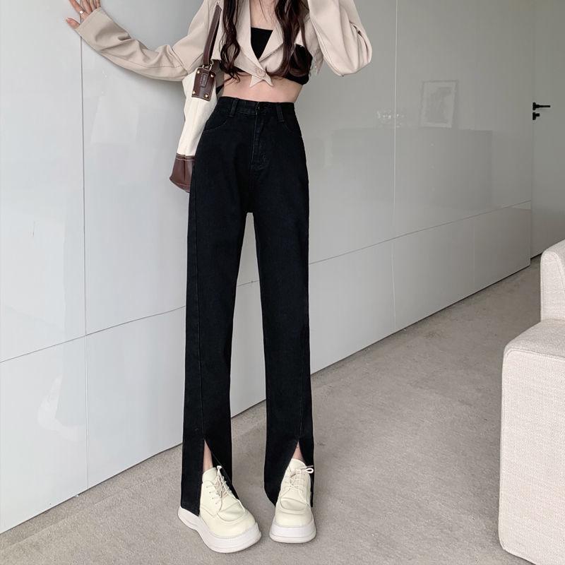 Spring High-Waisted Slit Wide-Leg Plus Size Floor-Length Pants