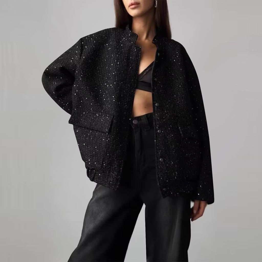 Женские деловые повседневные блестящие рабочие куртки с открытым передом и длинным рукавом, осенний наряд