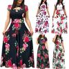 Платье с цветочным принтом, облегающим талию, с короткими рукавами, женское длинное платье для повседневной носки