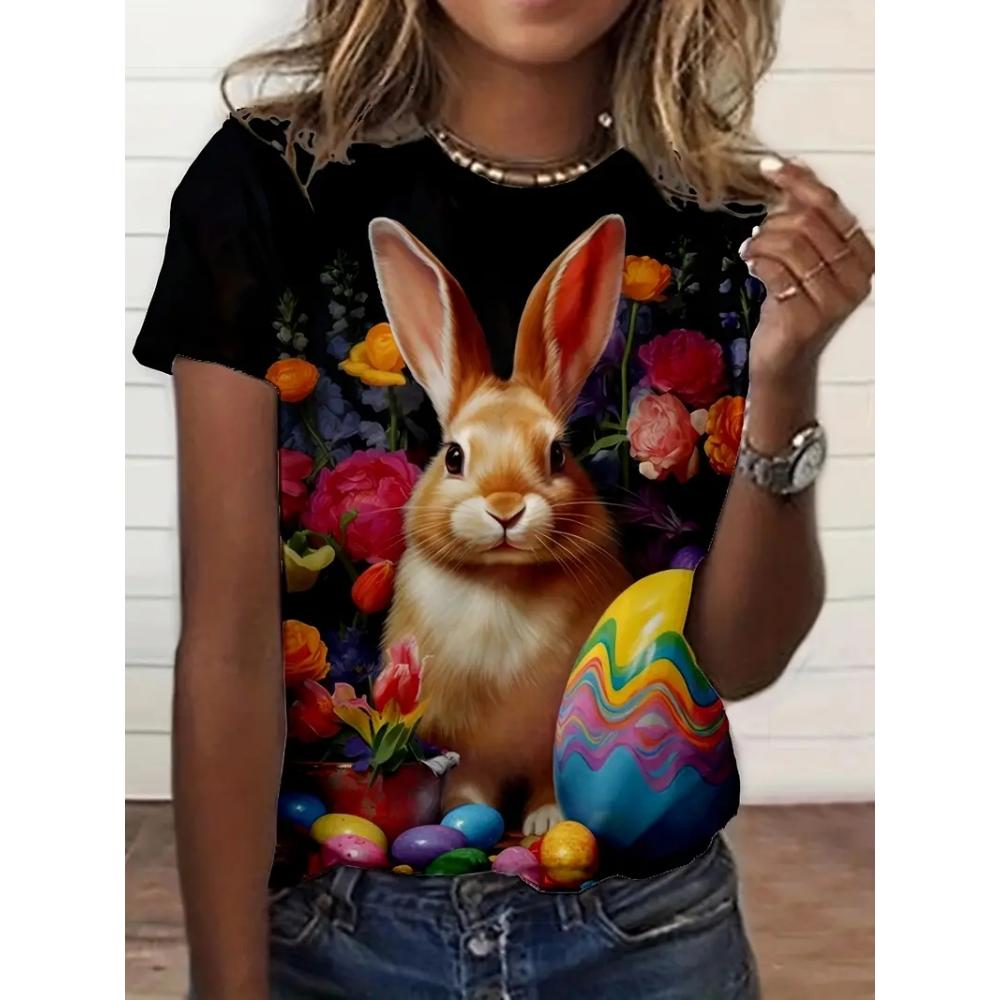 Женские футболки с 3D-принтом «Кролик» Большие модные футболки с рисунком больших размеров Повседневные футболки с принтом в стиле Харадзюку Футболки
