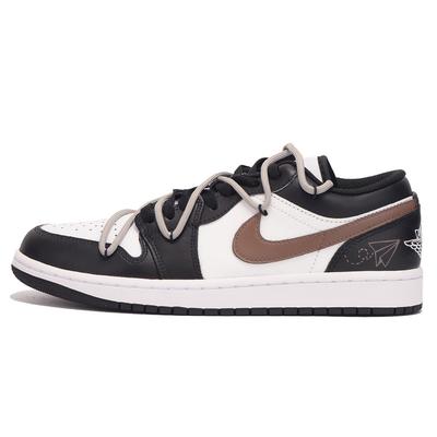 Air Jordan 1 Низкие кроссовки с противоскользящим покрытием Винтажные баскетбольные кроссовки Мужские Черный Коричневый 553558-132(Команда-)