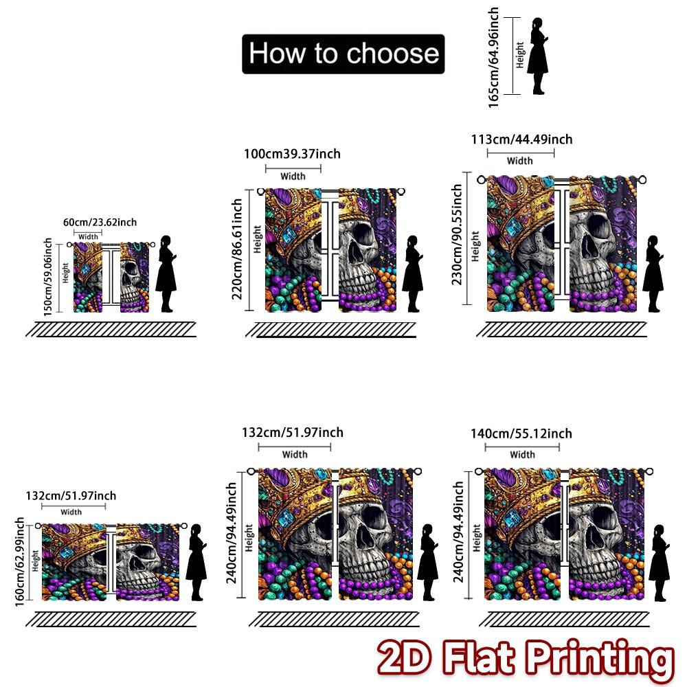 2D flat printing 2pcs Curtain Curtains Day of the Dead Skull(1) Digital Printed Polyester Drapes Family Party for Holiday