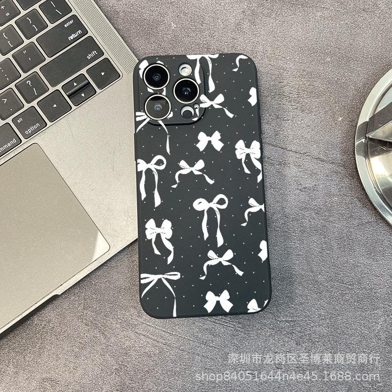 Белый бант подходит для чехла для мобильного телефона iPhone15 14PROMAX полноразмерный 13/11 противоударный 16/15 защитный чехол 17.