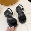 2024 Summer New Round Toe Open Toe Solid Color Water Diamond Buckle Thick Sole Sexy Comfortable Sandals for External Wearing