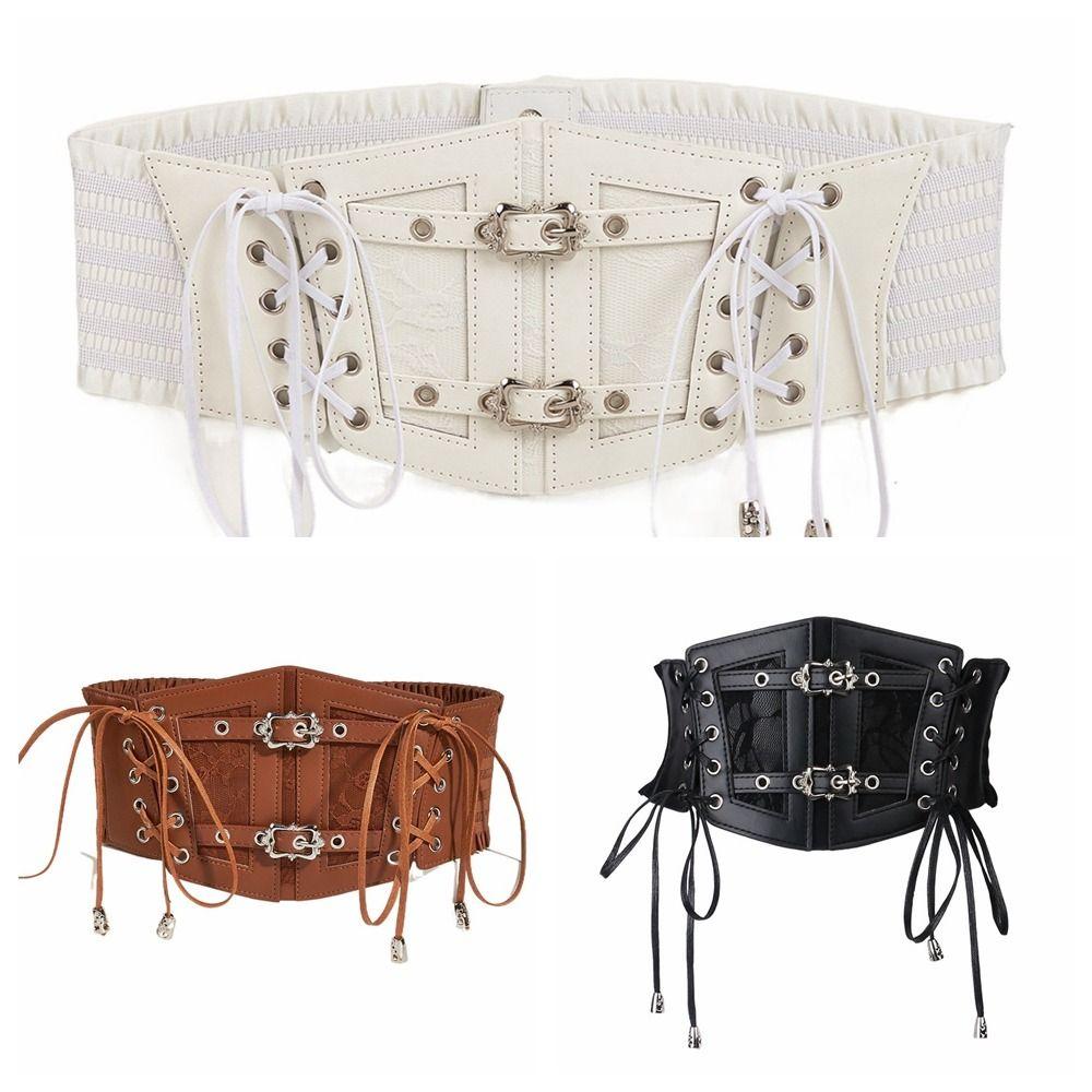 Adjustable Lace Cummerbunds Solid Color Wide Waist Corset Punk Corset Belt Outfits