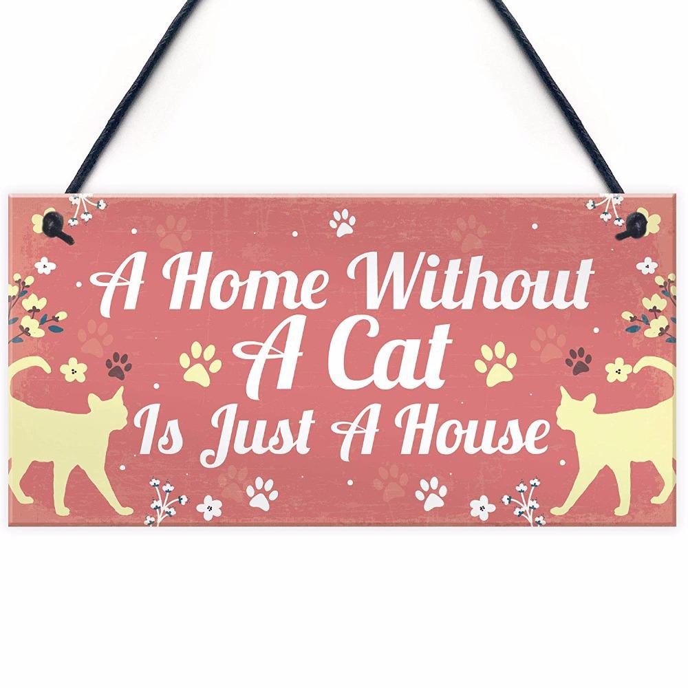 Cute Pet Cat Wooden Hanging Plaque Pendant Tag Vintage Hanger Board Sign Retro Wall Decor Pet Shop Cat House Decoration 20x10cm