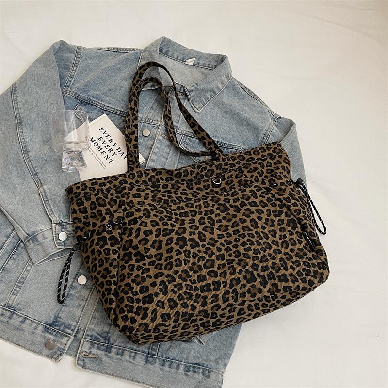 Холщовая сумка с леопардовым принтом, женская сумка-тоут большой вместимости, сумка через плечо