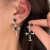 Punk Black Cross Drop Earring Luxury Rhinestones Earrings for Women Vintage Gothic Party Jewelry Fashion Y2K Girls Accessories