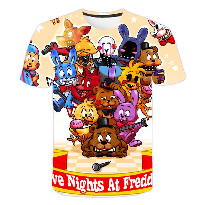 2023 Year Summer New Horror Style Five Night Freddy 3D Print Kids Short Sleeve Tops Girls Fashion Casual T Shirts 4-14 Year