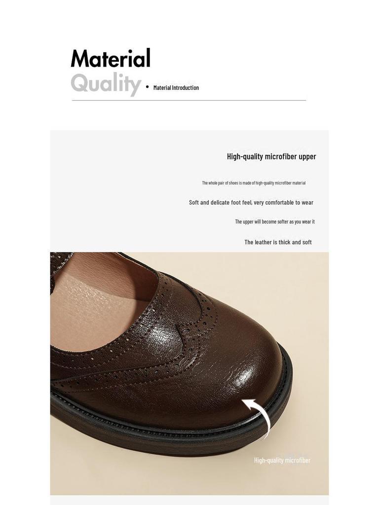 Женские туфли-броги «Мэри Джейн» в стиле ретро — круглый носок, толстый каблук, неглубокая горловина, идеально подходят для осени и зимы.