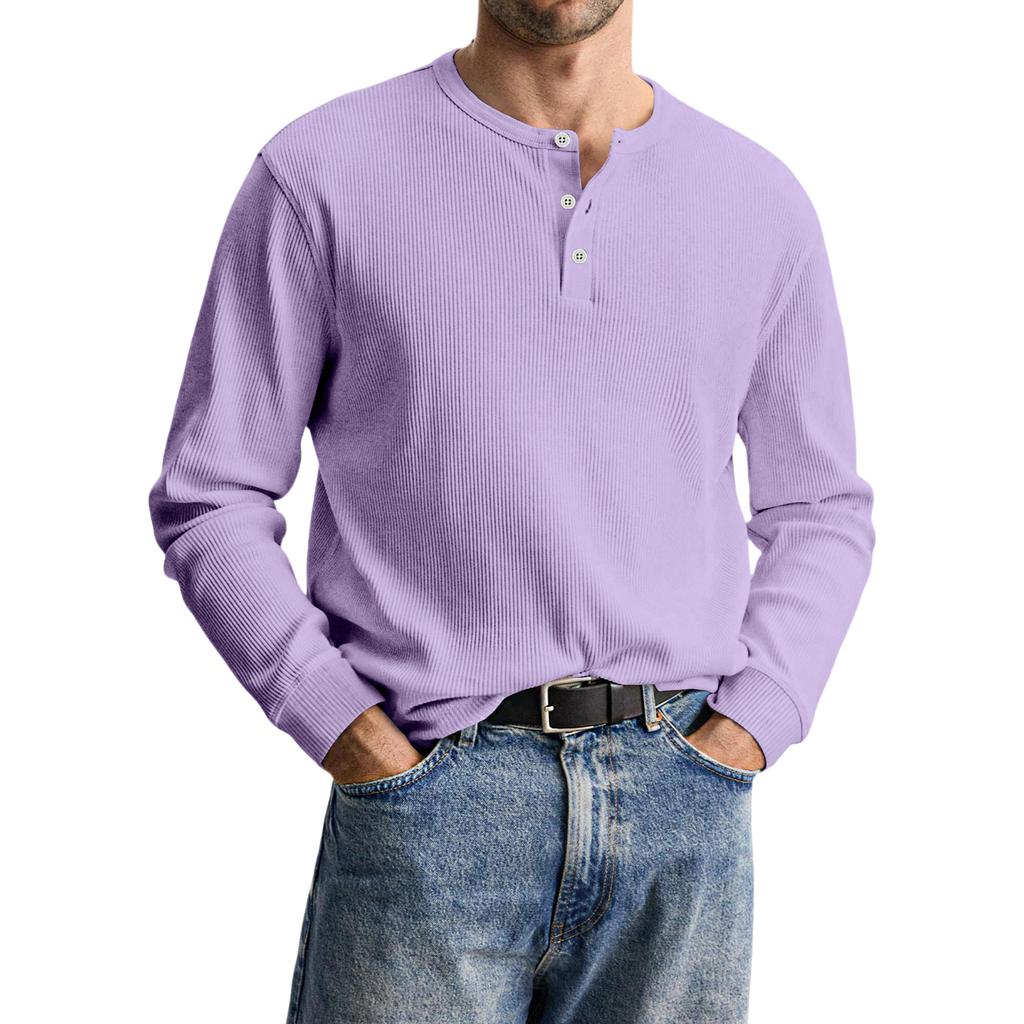 Мужская повседневная трикотажная рубашка на пуговицах с длинным рукавом