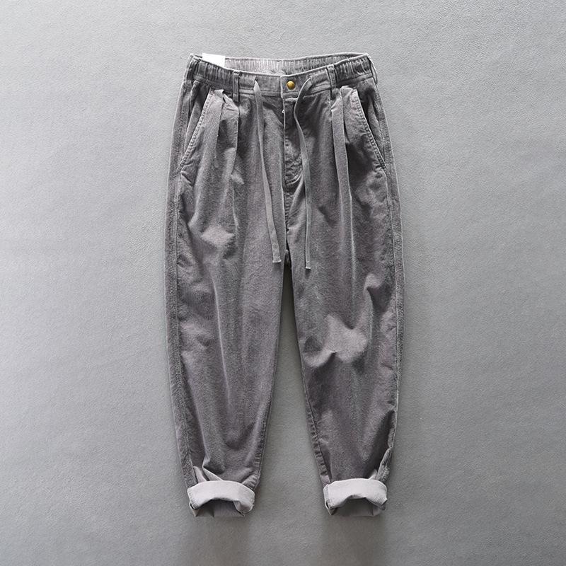 Мужские свободные широкие повседневные брюки Z398 цвета хаки из вельвета, хлопковые брюки на осень