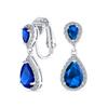 Серьги-клипсы-люстры с синим каплевидным вырезом CZ Halo Prom Drop, имитация сапфира, фианита, посеребренная латунь