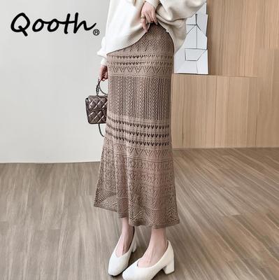 Женская кружевная полая юбка-карандаш, элегантная юбка миди с эластичной резинкой на талии на весь сезон QT2205