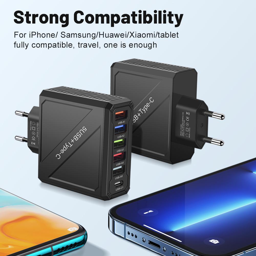 3.1A 6 портов USB зарядное устройство PD адаптер быстрой зарядки для iPhone 16 15 14 Xiaomi Samsung мобильный телефон штекер зарядное устройство QC 3.0 настенное зарядное устройство