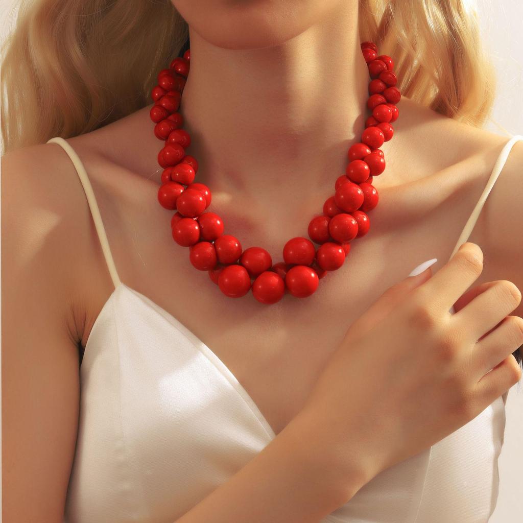 Handmade Multi-Layer Coral Beaded Necklace - Personalized Resin Clavicle Chain