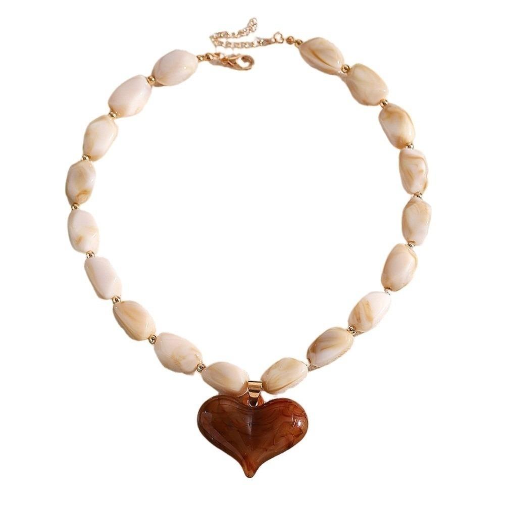 Colorful Heart Pendant Necklace Multi-Color Statement Jewelry Unique Bead Choker Vacation Wear