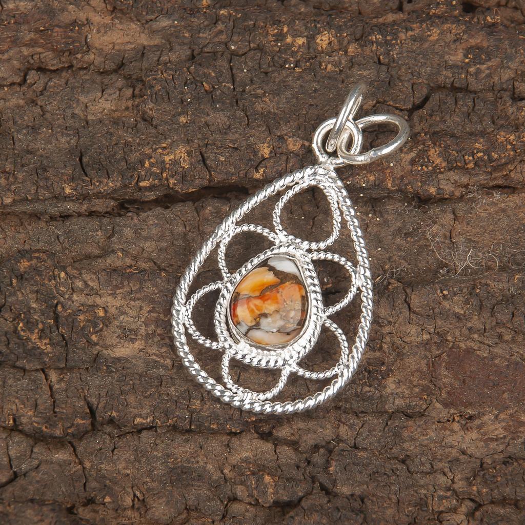 Кулон из оранжевой медной бирюзы из стерлингового серебра 925 пробы, Ювелирное изделие с кулоном из драгоценного камня ручной работы, Дизайнерский кулон для нее