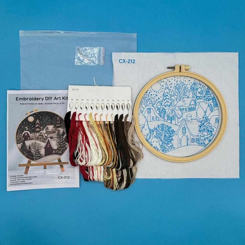 1 набор Рождественская снежная сцена Сделай сам Набор для вышивания крестом - Подходит для начинающих, Включает инструменты, Учебник по стежкам и Набор материалов для вышивки