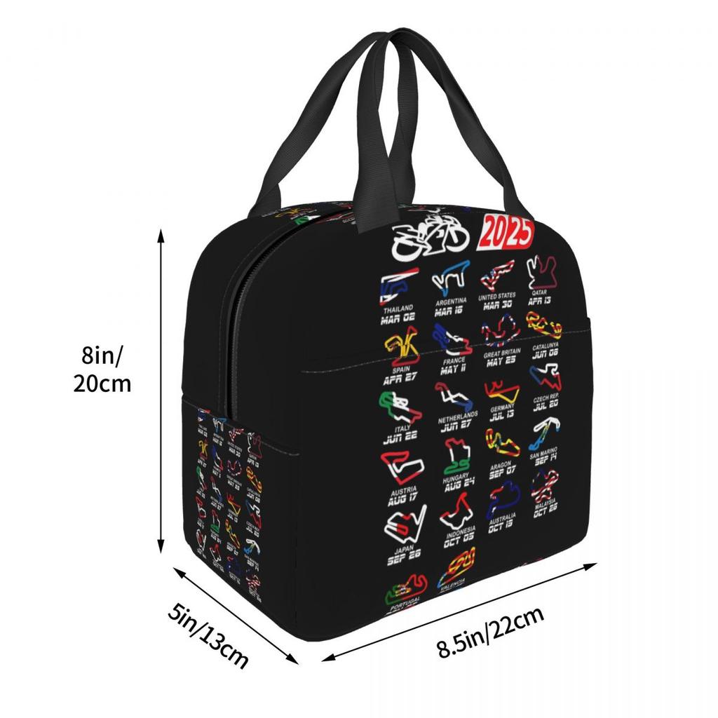 Calendar Season 2025 MotoGp Circuits Insulated Lunch Bag for Women Children Portable Food Boxes Thermal Lunch Box Tote
