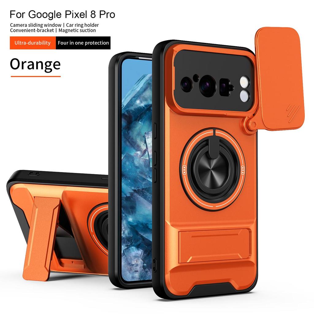 Slide Camera Cover Compatible for Google Pixel 8 Pro Case With Built-in Ring Stand and Folding Stand