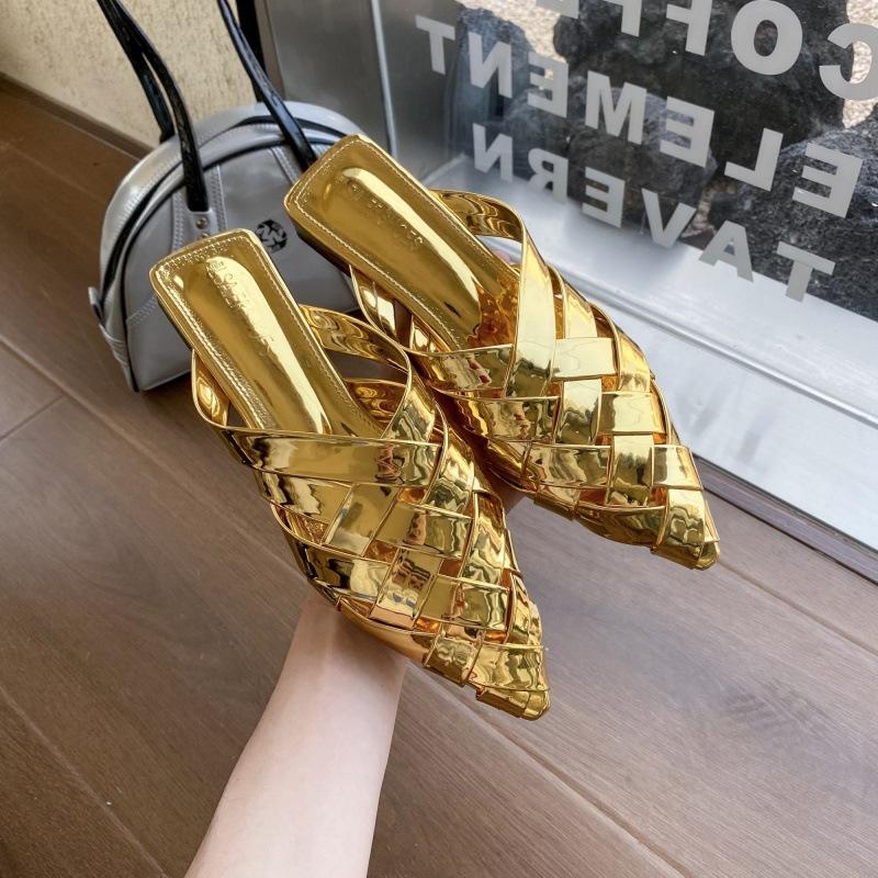 Модные женские тапочки-мюли, летние роскошные плетеные туфли с острым носком, женские туфли на плоской подошве, шлепанцы, женские тапочки, сандалии