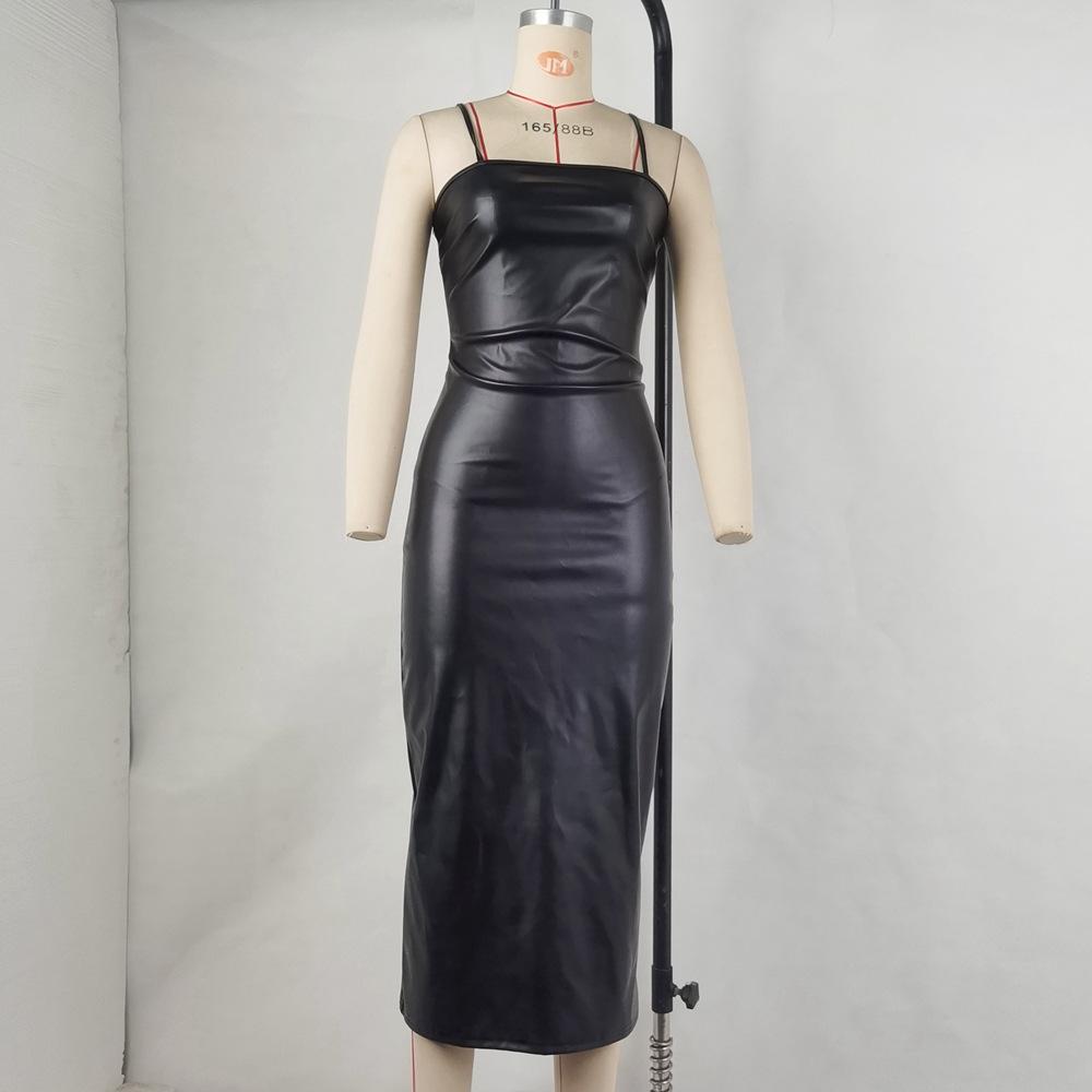 Женские осенние сексуальные платья с открытой спиной и бретельками на талии с разрезом на бедрах