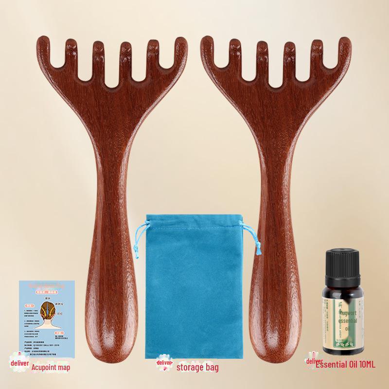 Массажер из рогов сандалового дерева: Расческа для кожи головы с пятью зубцами