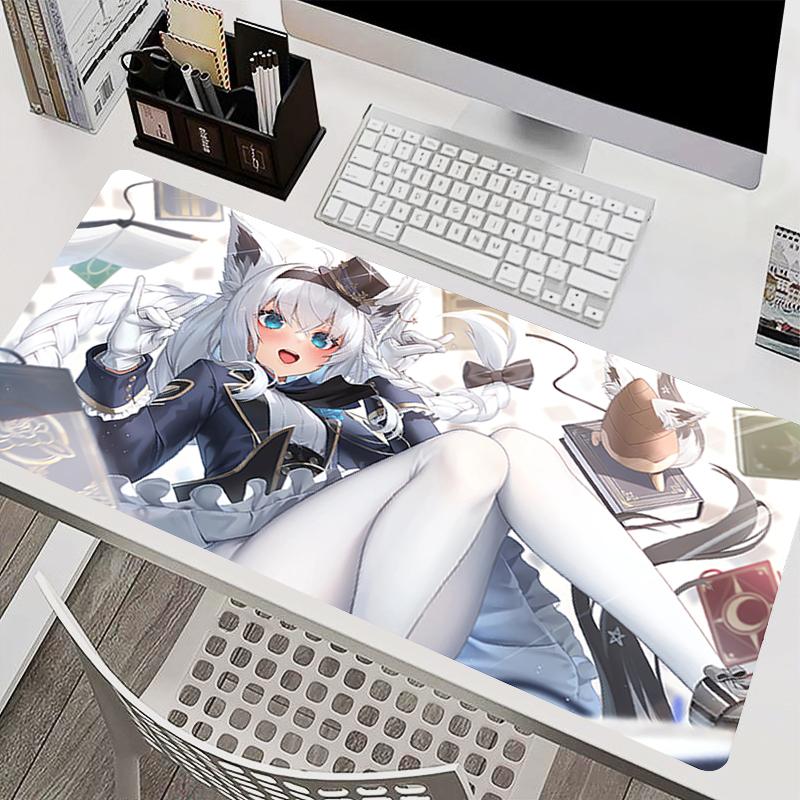 Rubber MousePad H-hololive Shirakami Fubuki Anime Mouse Pad Lock Edge Gamer Extended Desk Mat Gaming Accessories kawaii Mousepad