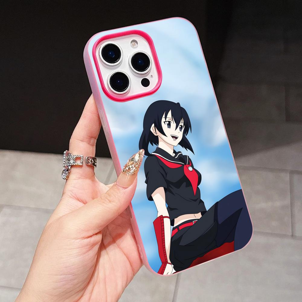 Akame Kurome Гелевый Двухслойный Розово-Красный Чехол для Мобильного Телефона для iPhone 17 16 15 14 13 12 11 Air Pro Max Plus Защитный