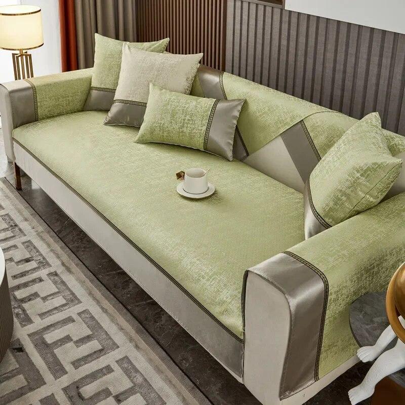 Luxury Platinum Jacquard Sofa Cover Gray Wide Edge Seat Cushion Living Room Modern Non-slip Universal Armrest Towel Cover Cloth