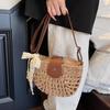 Летняя соломенная сумка для женщин, модная полукруглая сумка кроссбоди, плетеная вручную из ротанга, сумка-мессенджер, дорожная пляжная сумка KTB