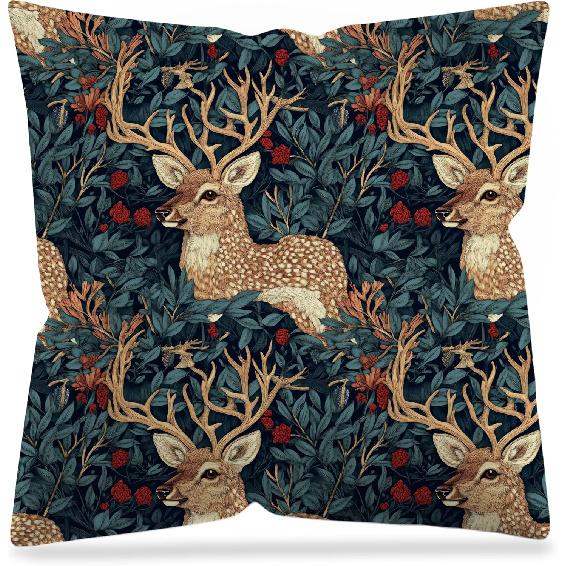Vintage Floral Deer Pillow Covers, Cottagecore Room Home Decor, Art Nouveau Botanical Forest Deer Decorative Pillow Covers for Home Bedroom Living