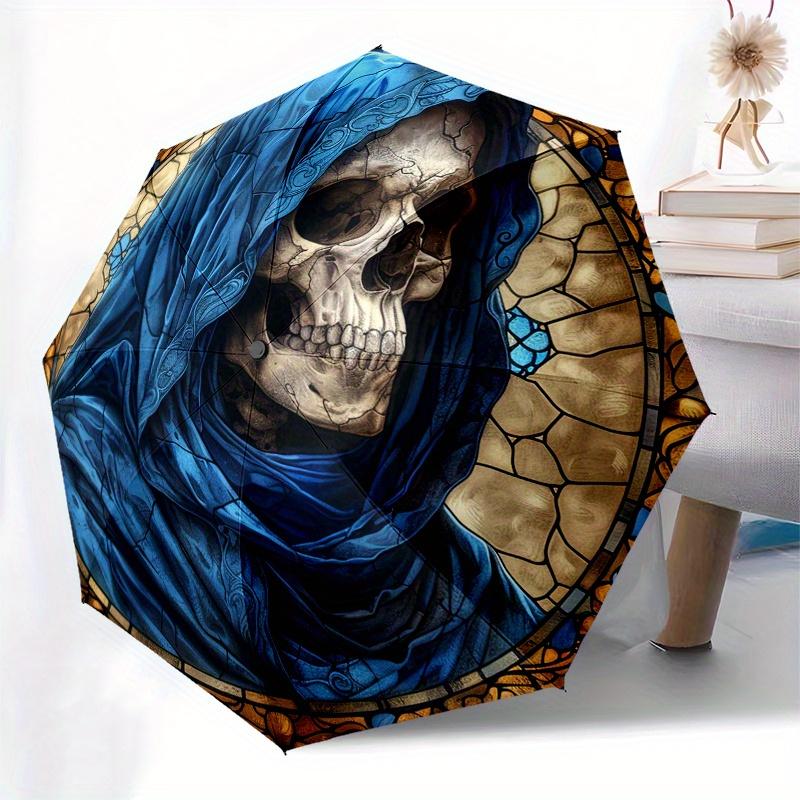 Stained Glass Skull with Blue Cloak Wall Art Decor Umbrella, Christmas Gift Y90